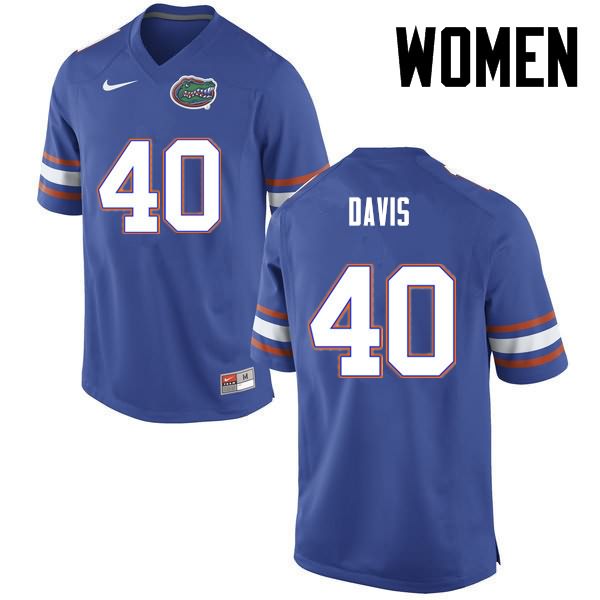 Women's NCAA Florida Gators Jarrad Davis #40 Stitched Authentic Nike Blue College Football Jersey TWZ1365CK